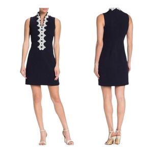 Vince Camuto Navy blue and white embroidered sheath dress